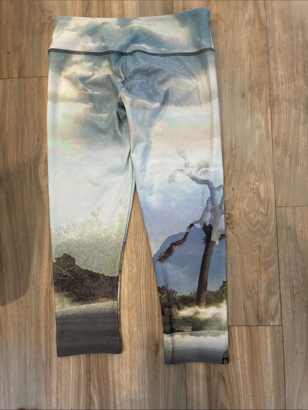 Onzie Ladies Scenic Mountain & Lake Leggings - Blue, Green, Cream size s/ m - Picture 2 of 4